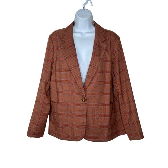 New J. Jill Blazer Jacket Medium Petite Auburn Plaid Bohemian 1 Button MP Career - Picture 3 of 11
